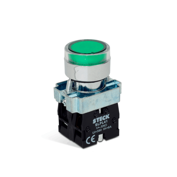 PULSADOR VERDE 22.5mm REDONDO METALICO